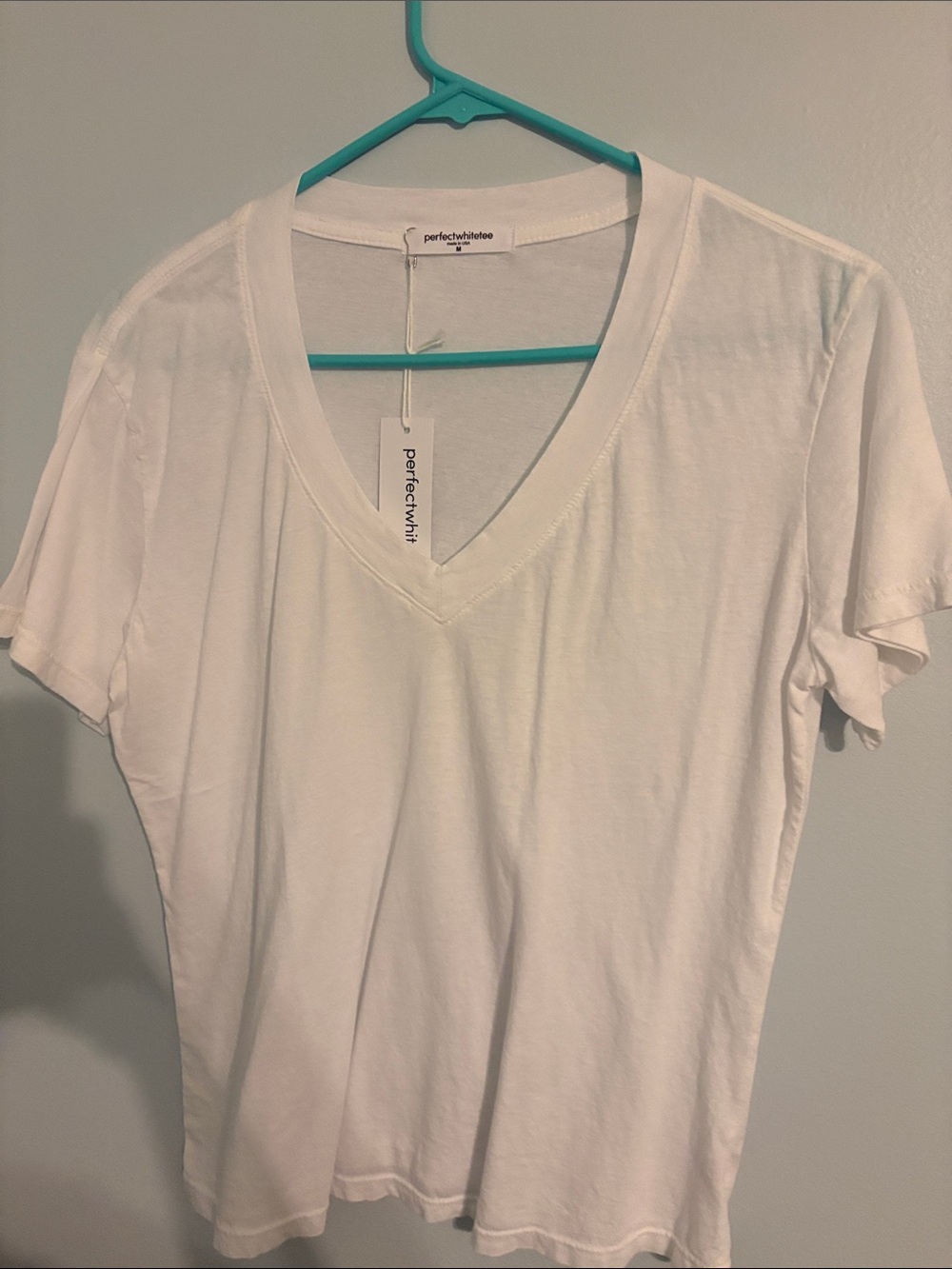 perfectwhitetee Women's White V-Neck Short Sleeve Tee
